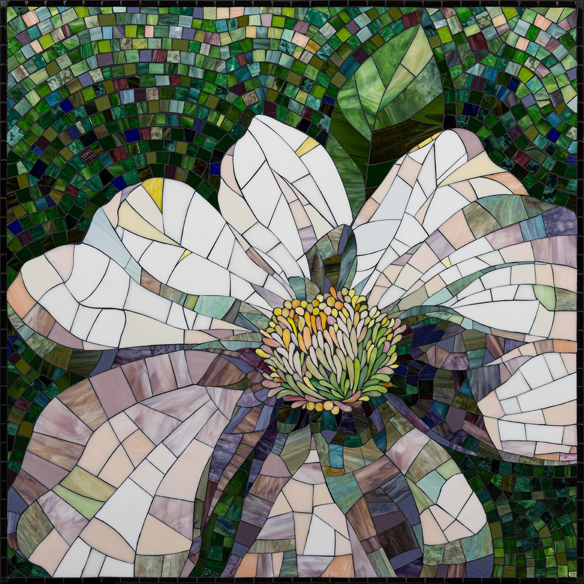 Zinnia In A Shady Garden by Brenda Pokorny — brendapokornymosaics.com